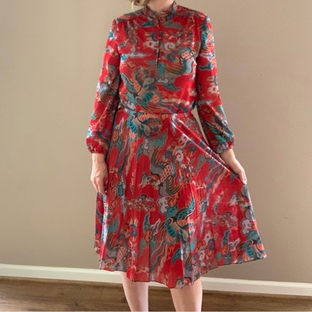 Vintage Red Japanese Cloud Print 2 Piece Set